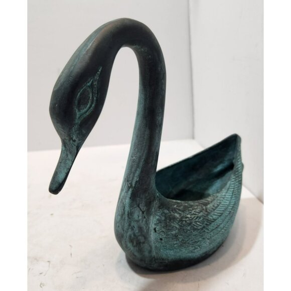 Vtg Toyo Korea Bronze Swan Home Garden Planter with Verdigris Patina 7" - Picture 10 of 14